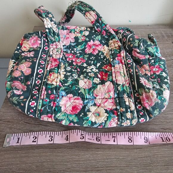Vintage Vera Bradley Quilted Small Duffel Bag Boston Floral Garden Dark Green - Picture 5 of 6